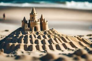 Sand Schloss auf das Strand. KI-generiert foto