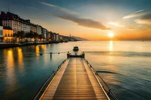 ein Seebrücke im das Wasser beim Sonnenuntergang. KI-generiert foto