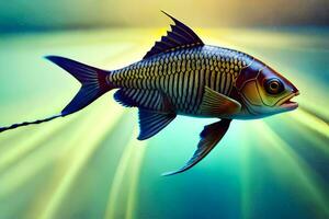ein Fisch Schwimmen im das Wasser mit ein hell Licht. KI-generiert foto