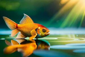 Goldfisch im das Wasser, Betrachtung, Sonnenlicht, Wasser, Fisch, Natur, hd Hintergrund. KI-generiert foto