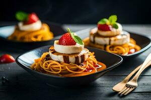 das Beste Pasta Geschirr zum ein romantisch Abendessen. KI-generiert foto