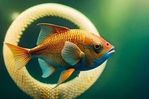 ein Fisch ist im ein Kreis mit ein Kreis um Es. KI-generiert foto