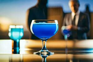 ein Blau trinken im ein Glas auf ein Tisch. KI-generiert foto