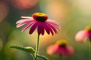 ein Rosa Blume ist im das Vordergrund mit ein verschwommen Hintergrund. KI-generiert foto