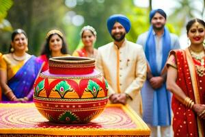 indisch Hochzeit Zeremonie im Bangalore. KI-generiert foto