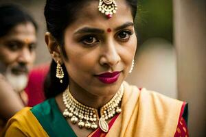 ein Frau tragen traditionell Schmuck im Indien. KI-generiert foto