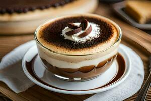 ein Cappuccino mit ausgepeitscht Sahne und Schokolade. KI-generiert foto