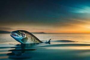 ein Fisch ist Schwimmen im das Ozean beim Sonnenuntergang. KI-generiert foto