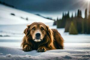 ein golden Retriever Verlegung im das Schnee. KI-generiert foto