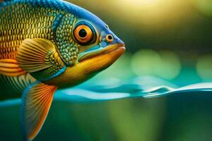 ein Fisch mit hell Farben ist Schwimmen im das Wasser. KI-generiert foto