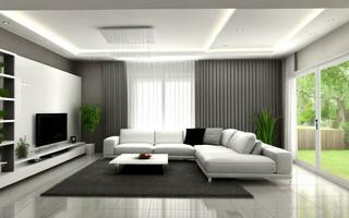 fotorealistisch Innere Leben Zimmer Innen- stilvoll modern erstellt mit ai generativ foto