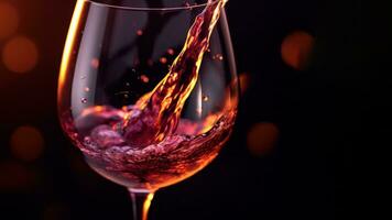Gießen rot Wein in das Glas im dunkel Hintergrund ai generiert foto