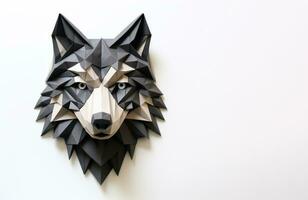 Papier Wolf Origami im Weiß Hintergrund ai generiert foto