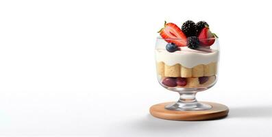 Kleinigkeit Dessert mit Beeren und Sahne isoliert im Weiß Hintergrund ai generiert foto
