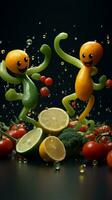 Tanzen zum Liebe von Ihre Obst und Gemüse ai generiert foto
