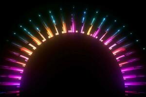 glühend Halbkreis platzt mit Neon- Farbe im ein schwarz Hintergrund ai generiert foto