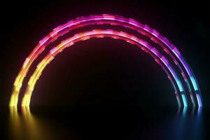 ein lebendig 3d Halbkreis im Neon- Farben gegen ein dunkel Hintergrund ai generiert foto