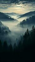 atmosphärisch Komposition mit ein dick Schicht von rauchig Nebel Vertikale Handy, Mobiltelefon Hintergrund ai generiert foto