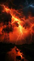 grübelnd, apokalyptisch Atmosphäre mit lebendig rot Blitz im das Himmel Vertikale Handy, Mobiltelefon Hintergrund ai generiert foto