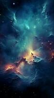 fesselnd Abstraktion von ein Nacht Himmel, geschmückt mit Sterne, Nebel, und Galaxien Vertikale Handy, Mobiltelefon Hintergrund ai generiert foto