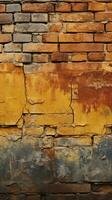 grungy nahtlos Muster Textur mit ein alt Gelb und rot Backstein Mauer Vertikale Handy, Mobiltelefon Hintergrund ai generiert foto