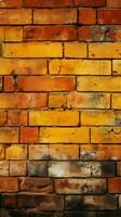 grungy Gelb und rot Backstein Mauer wie ein nahtlos Muster Hintergrund Vertikale Handy, Mobiltelefon Hintergrund ai generiert foto