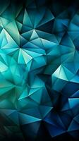 Blau, Grün, und cyan Dreiecke verschmelzen mit Weiss, ein abstrakt visuell Tapisserie Vertikale Handy, Mobiltelefon Hintergrund ai generiert foto