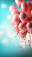 verträumt Feier, Pastell- Luftballons auf Rosa Hintergrund, 3d gerendert, reichlich Kopieren Raum Vertikale Handy, Mobiltelefon Hintergrund ai generiert foto