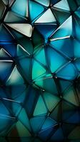 reich farbig Dreiecke konvergieren tief Blau, Grün, Weiss, und beschwingt cyan Vertikale Handy, Mobiltelefon Hintergrund ai generiert foto