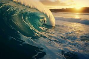 Ozeane Schönheit und Surfer Fertigkeit Treffen im diese fesselnd fotografieren ai generiert foto