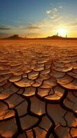Erden Kampf geknackt Wüste Boden Spiegel Klima Änderungen Maut auf ausgedörrt Land Vertikale Handy, Mobiltelefon Hintergrund ai generiert foto