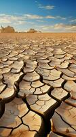 Naturen Plädoyer geknackt Boden im Wüste Bären Zeuge zu Klima Änderungen Maut Vertikale Handy, Mobiltelefon Hintergrund ai generiert foto