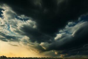 ein umgewandelt Szene stürmisch Wetter und dunkel Wolken fegen über ai generiert foto