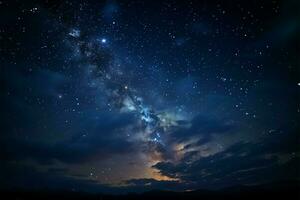 faszinierend Nacht Himmel ein niedrig Winkel Aussicht von das sternenklar Himmel ai generiert foto