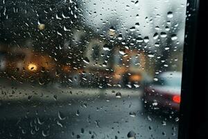 Wetter Metamorphose gemischt Regen und Schnee gesehen von Auto Fenster ai generiert foto