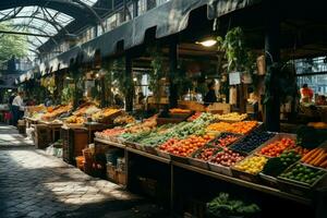 bedeckt Marktplatz rühmt sich lokal Früchte und Gemüse unter es ist Dach ai generiert foto