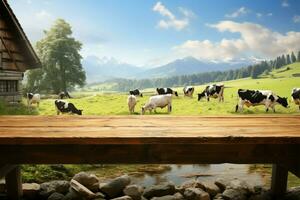 inmitten hölzern Umfeld, Inhalt Kühe finden ein friedlich Weiden lassen Raum ai generiert foto