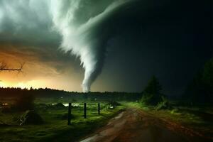 ein beeindruckend Tornado, ein Wirbel von immens Stärke und Verwüstung ai generiert foto