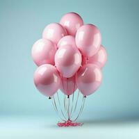 Pastell- Pop, 3d gerendert Luftballons auf Rosa, ein festlich Hintergrund zum Geburtstage zum Sozial Medien Post Größe ai generiert foto