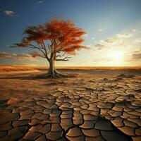 trocken Boden Wiegen Baum, illustrieren Klima Änderungen Wasser Krise Auswirkungen inmitten global Erwärmen zum Sozial Medien Post Größe ai generiert foto