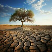 kämpfen Baum auf trocken Boden Unterstriche Klima Änderungen Maut Wasser Knappheit und Dürre zum Sozial Medien Post Größe ai generiert foto