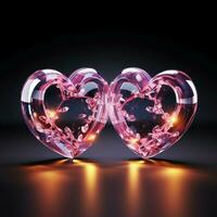 Zwilling Neon- Herzen erstellen ein faszinierend Anzeige, verkörpern liebt strahlend Energie zum Sozial Medien Post Größe ai generiert foto
