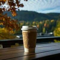 Kaffee im Papier Tasse, der Natur Hintergrund Schluck von Wärme inmitten draussen Gelassenheit zum Sozial Medien Post Größe ai generiert foto
