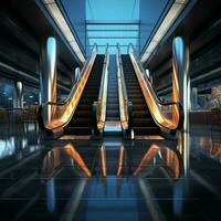 konzentriert Aussicht Rolltreppe Detail innerhalb modern Gebäude oder U-Bahn Bahnhof Umgebung zum Sozial Medien Post Größe ai generiert foto