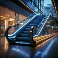 konzentriert Aussicht Rolltreppe Detail innerhalb modern Gebäude oder U-Bahn Bahnhof Umgebung zum Sozial Medien Post Größe ai generiert foto