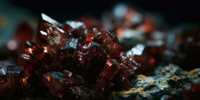 Nahansicht Foto von das Mineral Stein Granat, Makro. generativ ai
