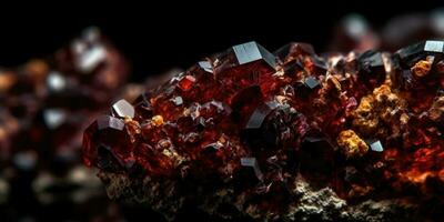 Nahansicht Foto von das Mineral Stein Granat, Makro. generativ ai