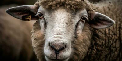 süß glücklich Lamm auf das Feld, Schaf. generativ ai foto