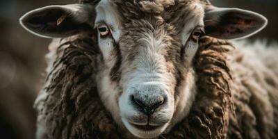 süß glücklich Lamm auf das Feld, Schaf. generativ ai foto