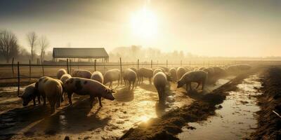 süß glücklich Lamm auf das Feld, Schaf. generativ ai foto